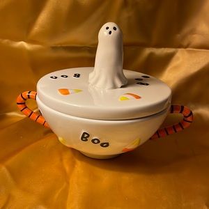 Sakura halloween ghost candy dish says boo with candy corn
